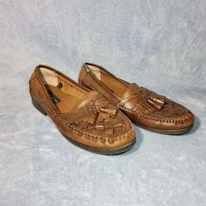 Giorgio Brutini Tassel Loafers Men's Size 10M Brown Leather Woven Slip On *FLAWS